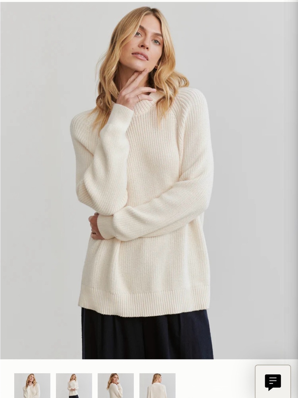 Jenni Kayne Oversized Fisher Classic Crewneck Rib-Knit Sweater in Cream